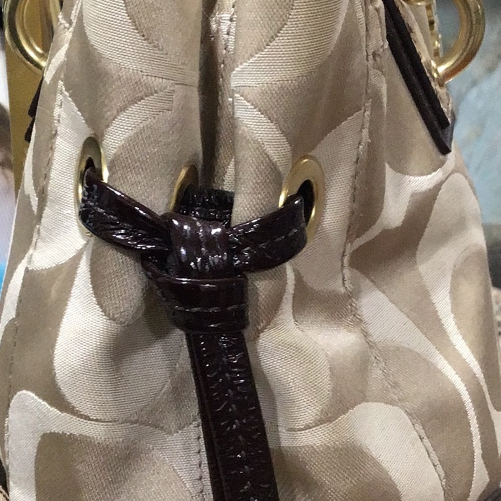 Coach Collette Signature Sateen Satchel Handbag Faux Snakeskin - Picture 5 of 16